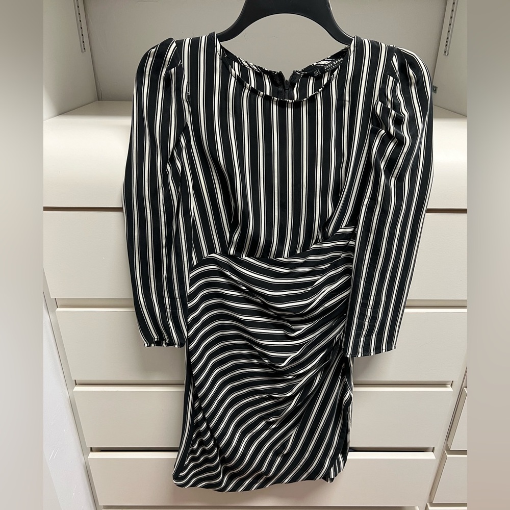 Zara black and ivory striped mini dress